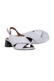 Current Boutique-Robert Clergerie - White Smooth Leather Slingback Scalloped Block Heels Sz 8.5