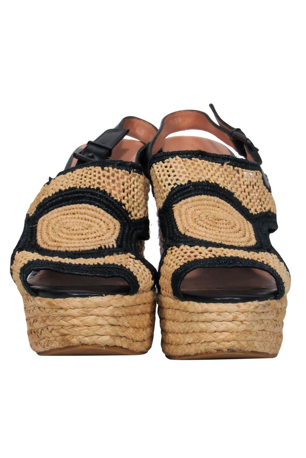 Current Boutique-Robert Clergerie - Tan Woven Platform Wedges w/ Black Trim Sz 9.5