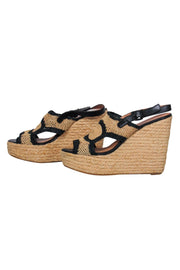 Current Boutique-Robert Clergerie - Tan Woven Platform Wedges w/ Black Trim Sz 9.5