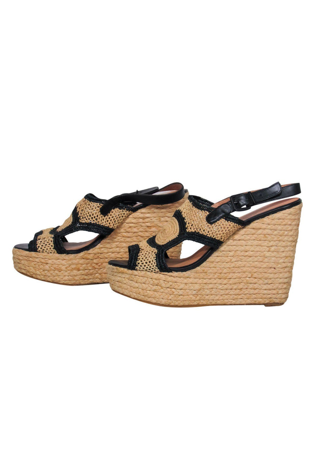 Current Boutique-Robert Clergerie - Tan Woven Platform Wedges w/ Black Trim Sz 9.5