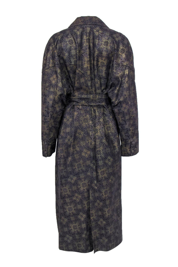 Current Boutique-Roberto Cavalli - Vintage Purple & Gold Patterned Suede Trench Coat Sz S