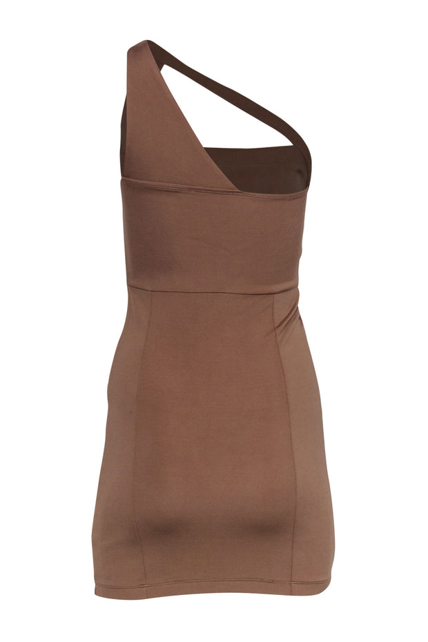 Current Boutique-Roccobarocco - Tan One Shoulder Bodycon Dress Sz 6