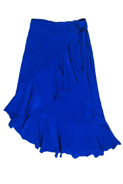 Current Boutique-Rodebjer - Cobalt Crepe Wrap Skirt w/ Asymmetrical Ruffle Hem Sz S