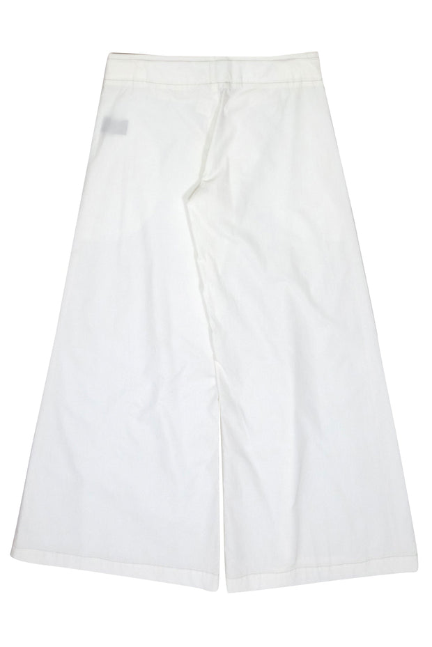 Current Boutique-Rozae Nichols - White Wide Leg Cotton Pants w/ Beige Stitching Sz S