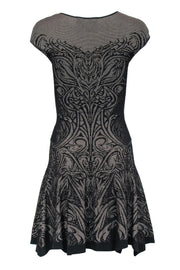 Current Boutique-RVN - Black & Beige Lace Print Knit Drop Waist Dress Sz S