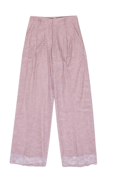 Current Boutique-Ryan Roche - Light Mauve Floral Lace Wide Leg Trousers Sz 2
