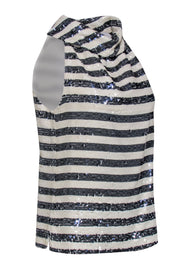 Current Boutique-Sail to Sable - Navy & Cream Sequin Stripe Cowl Neck Sleeveless Top Sz XS