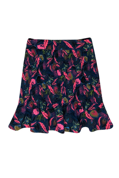 Current Boutique-Saloni - Purple & Pink Floral Print Textured Ruffle Miniskirt Sz S