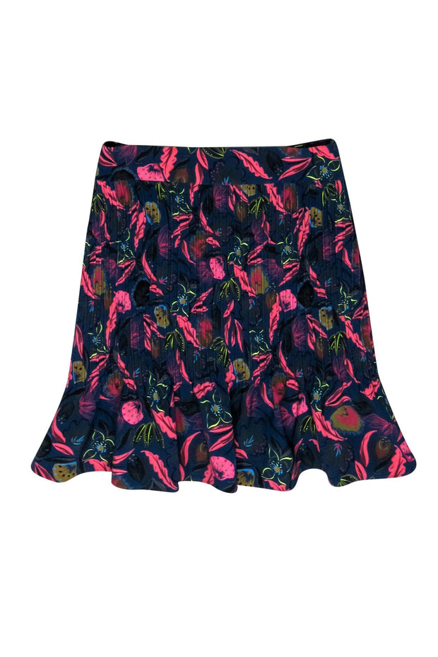 Current Boutique-Saloni - Purple & Pink Floral Print Textured Ruffle Miniskirt Sz S