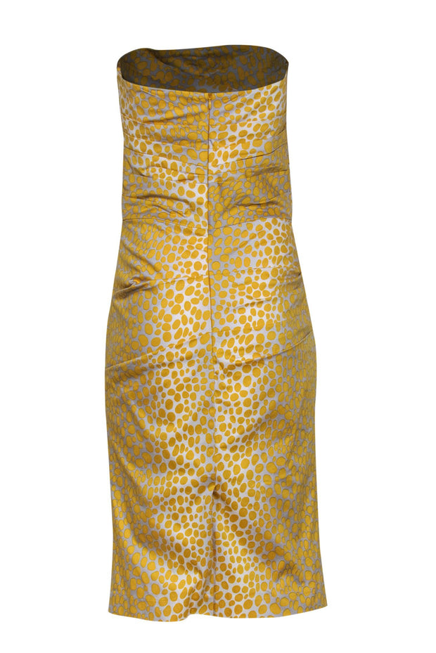 Current Boutique-Samantha Sung - Grey & Yellow Polka Dot Strapless Cotton Dress Sz 8
