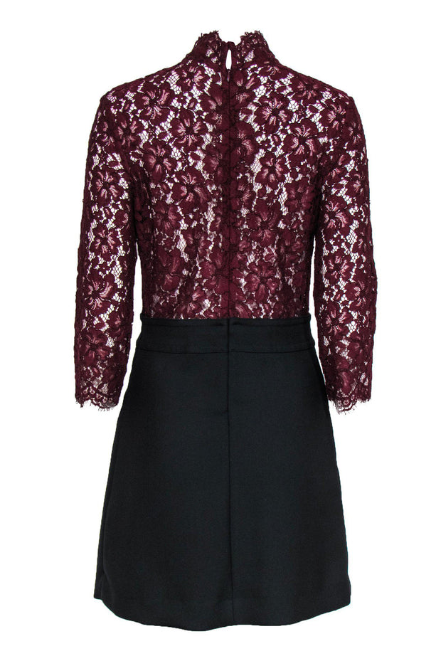 Current Boutique-Sandro - Burgundy & Black Mini Dress w/ Sheer Lace Sz 2