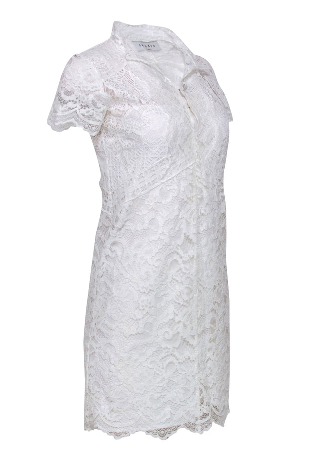 Current Boutique-Sandro - White Lace Cap Sleeve Sheath Dress Sz 2