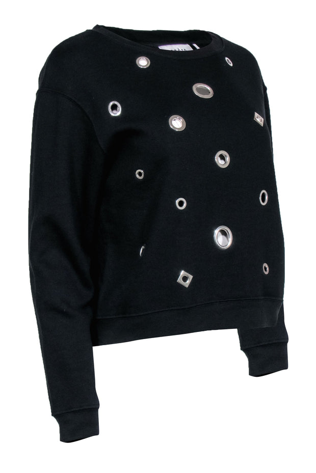 Current Boutique-Sandro - Black Crew Neck Sweatshirt w/ Silver Grommet Eyelets