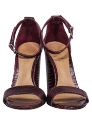 Current Boutique-Schutz - Burgundy Crocodile Embossed Block Heel Sandals Sz 7.5