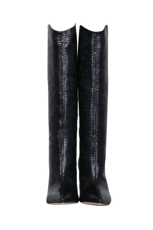 Current Boutique-Schutz - Black Crocodile Textured Tall Boots Sz 7.5