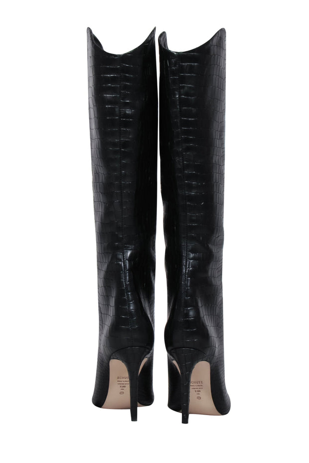 Current Boutique-Schutz - Black Crocodile Textured Tall Boots Sz 7.5