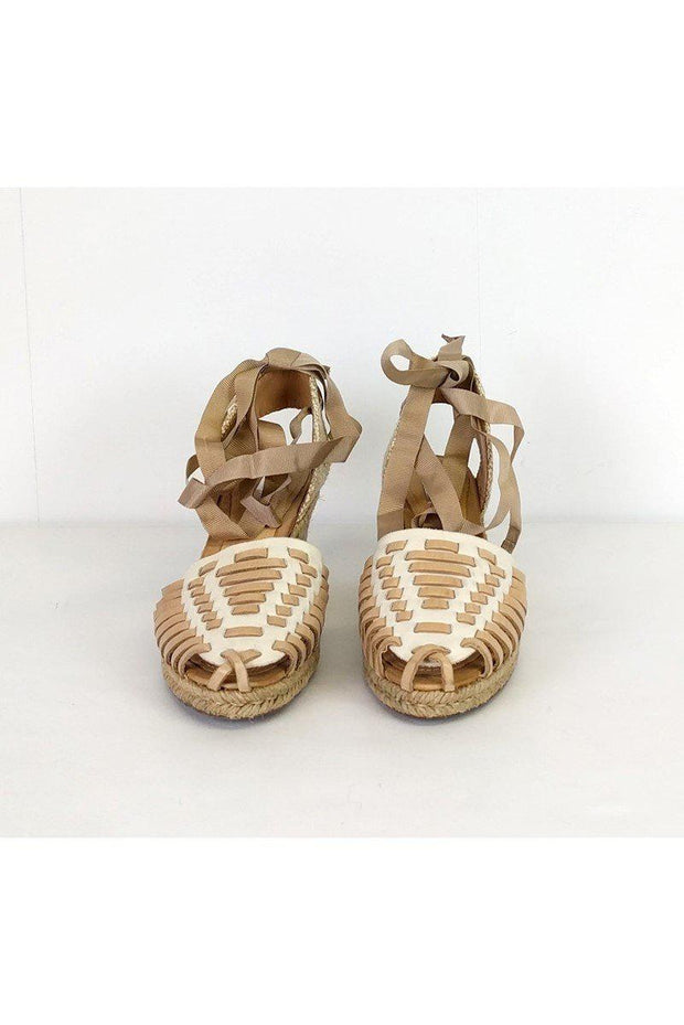 Current Boutique-Schutz - White & Tan Leather Wedges Sz 6