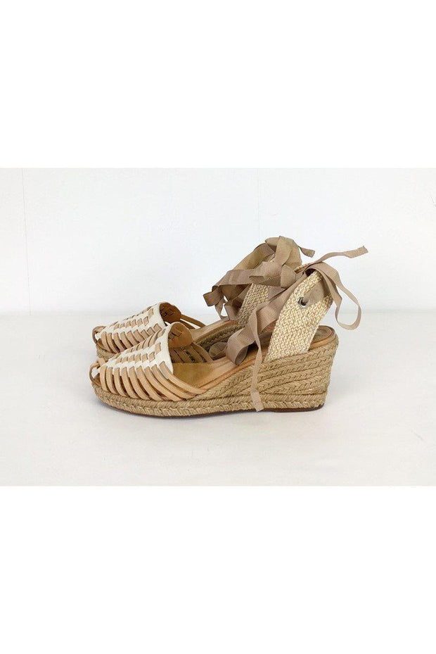 Current Boutique-Schutz - White & Tan Leather Wedges Sz 6