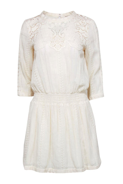 Current Boutique-Sea NY - Cream Embroider Lace Crop Sleeve Drop Waist Dress Sz 4