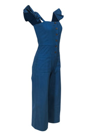 Current Boutique-Sea NY - Blue Ruffled Shoulder Wide-Leg Jumpsuit Sz 2