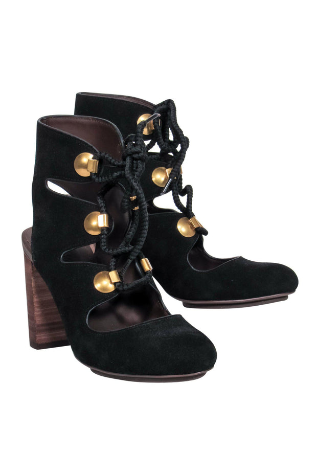 Current Boutique-See by Chloe - Black Suede Lace-Up Pumps Sz 8.5