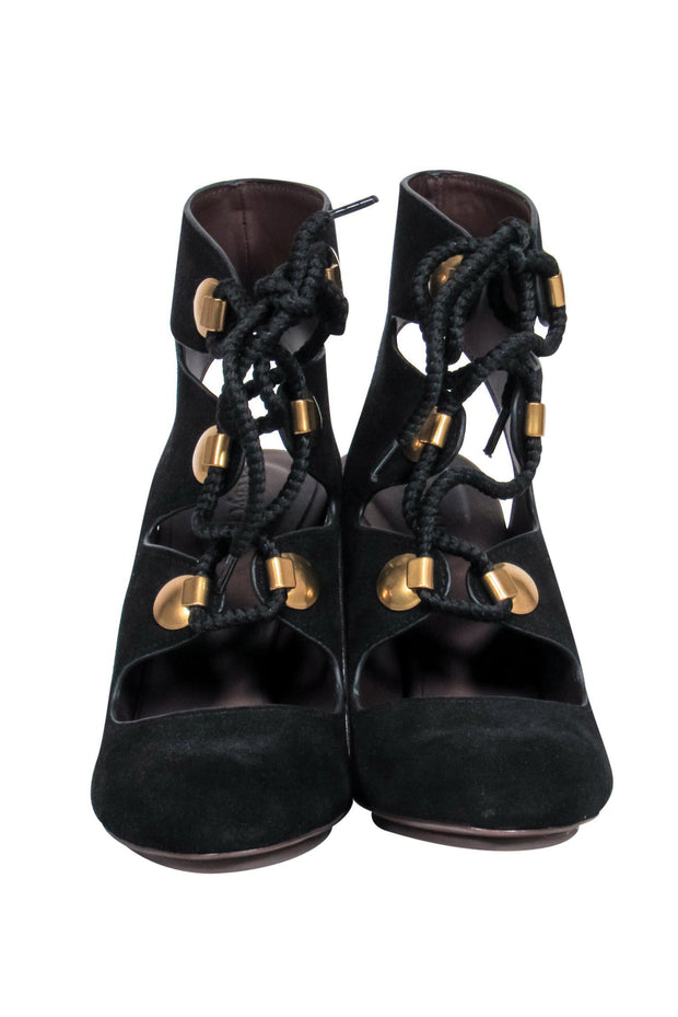 Current Boutique-See by Chloe - Black Suede Lace-Up Pumps Sz 8.5