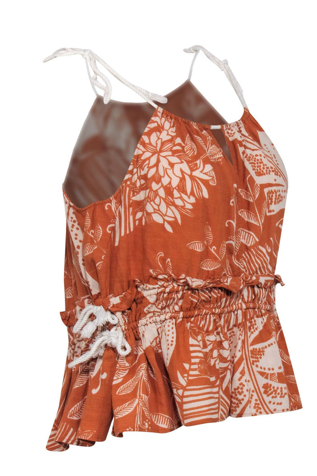 Current Boutique-See By Chloe - Orange & Beige Tropical Print Tank w/ Rope Tie Sz 8