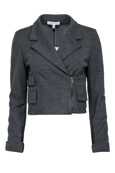 Current Boutique-See by Chloe - Gray Woven Cropped Moto-Style Jacket Sz 8