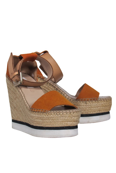 Current Boutique-See by Chloe - Burnt Orange Suede Woven Platform Espadrilles Sz 6