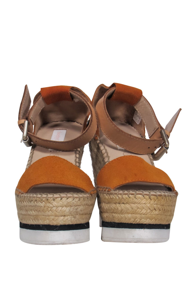 Current Boutique-See by Chloe - Burnt Orange Suede Woven Platform Espadrilles Sz 6
