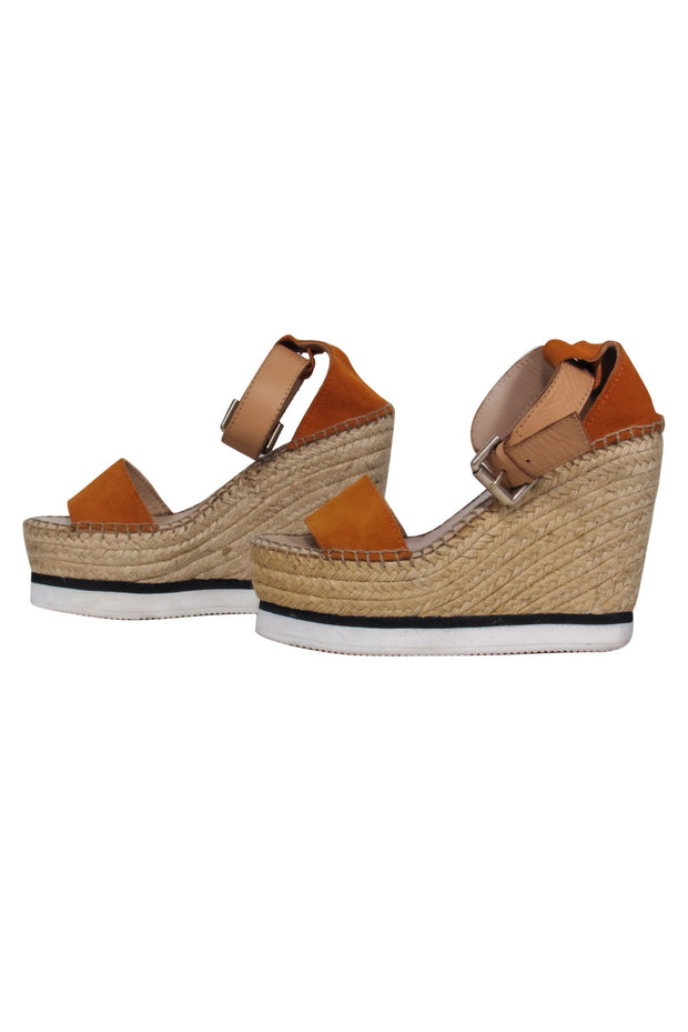 Current Boutique-See by Chloe - Burnt Orange Suede Woven Platform Espadrilles Sz 6