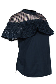 Current Boutique-Self-Portrait - Navy & Tan Embellished Ruffle Top w/ Mesh Sz 4