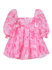 Current Boutique-Selkie - Pink & White Baby Doll Toile Puff Dress Sz S