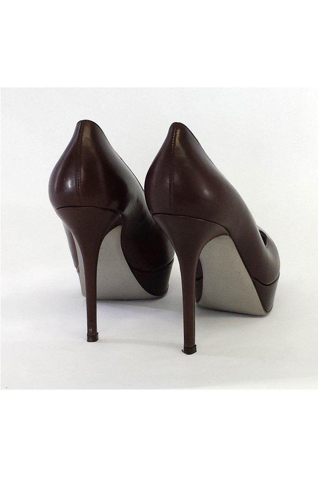 Current Boutique-Sergio Rossi - Brown Leather Pointed Toe Platform Pumps Sz 7.5