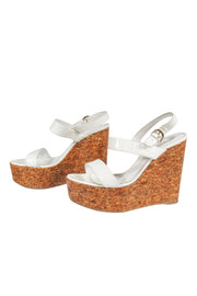 Current Boutique-Sergio Rossi - Off-White Patent Leather Cork Wedge Sandals Sz 8.5