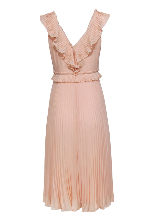 Current Boutique-Sezane - Blush Pink Ruffle Necklines Pleated Midi Dress Sz 4