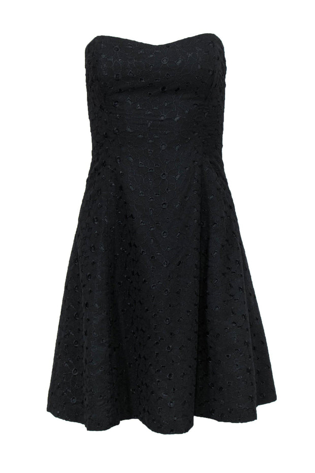Current Boutique-Shoshanna - Black Floral Eyelet Strapless Fit & Flare Dress Sz 2