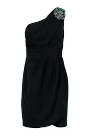 Current Boutique-Shoshanna - Black Ruched One-Shoulder Sheath Dress w/ Jeweled Design Sz 6