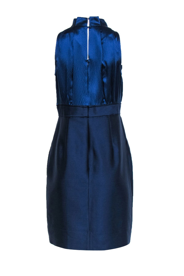 Current Boutique-Shoshanna - Cobalt Midnight Silk & Wool High-Neck Sheath Dress w/ Ruffles Sz 6