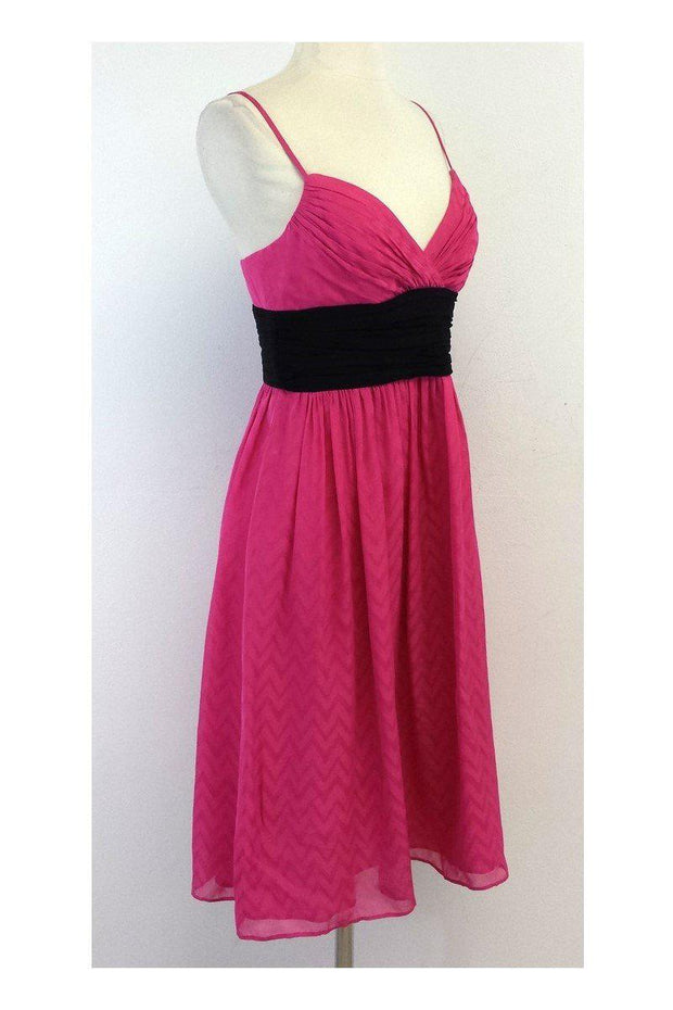 Current Boutique-Shoshanna - Fuchsia & Black Silk Spaghetti Strap Dress Sz 6
