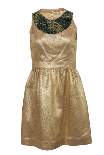 Current Boutique-Shoshanna - Gold Brocade Dress w/ Green & Golden Sequins Sz 6