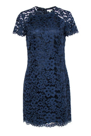 Current Boutique-Shoshanna - Navy Floral Lace Short Sleeve Shift Dress Sz 6