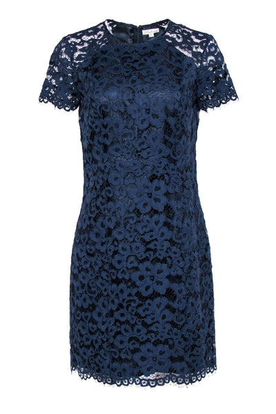 Current Boutique-Shoshanna - Navy Floral Lace Short Sleeve Shift Dress Sz 6