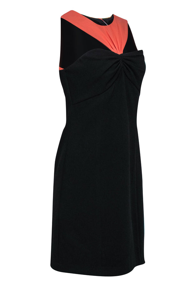 Current Boutique-Shoshanna - Black & Coral Colorblock Cocktail Dress w/ Shoulder Cutouts Sz 8