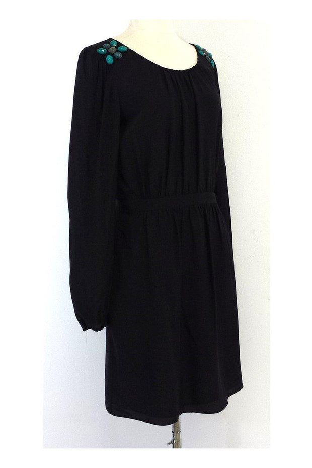Current Boutique-Shoshanna - Black Silk Beaded Long Sleeve Dress Sz 8