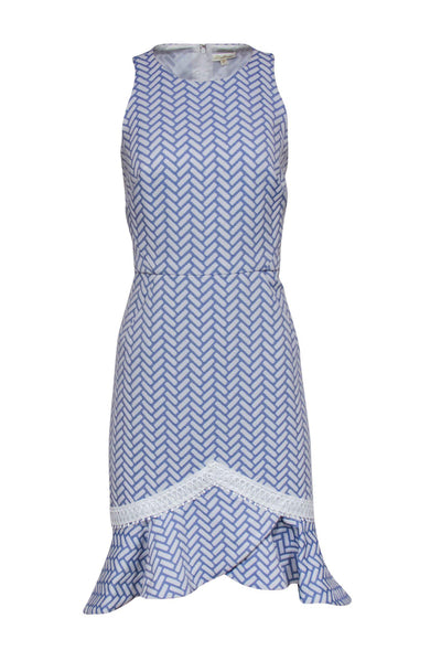 Current Boutique-Shoshanna - Periwinkle Blue & White Sleeveless Dress w/ Flounce Hem Sz 8