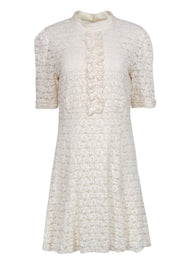 Current Boutique-Shoshanna - Cream Lace Cropped Sleeve Dress w/ Ruffles Sz 12