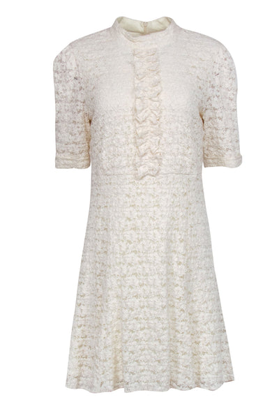 Current Boutique-Shoshanna - Cream Lace Cropped Sleeve Dress w/ Ruffles Sz 12