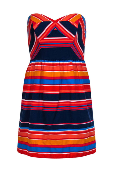 Current Boutique-Shoshanna - Navy, Red, & Coral Stripe Print Strapless Sundress Sz 2