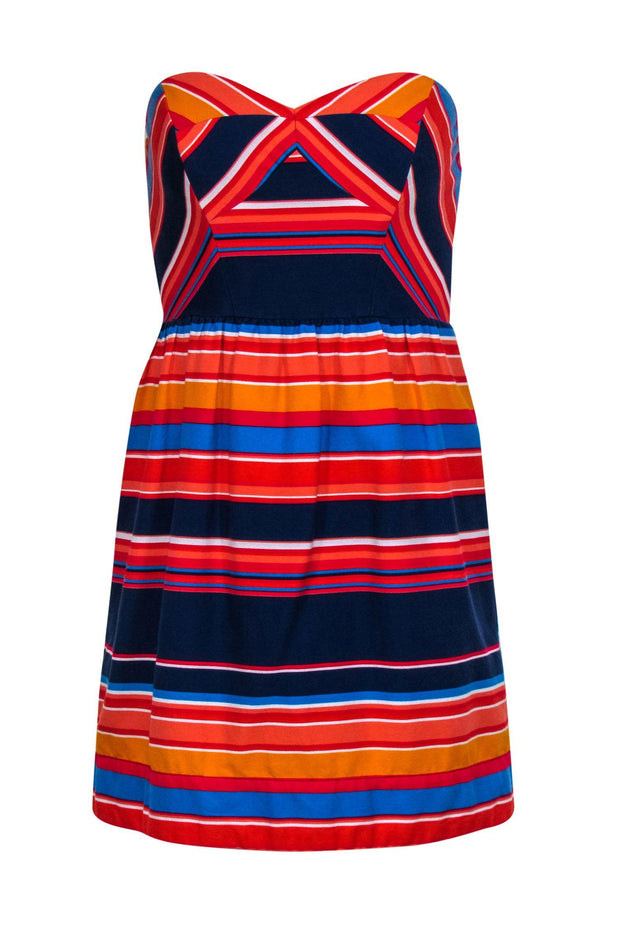 Current Boutique-Shoshanna - Navy, Red, & Coral Stripe Print Strapless Sundress Sz 2